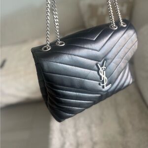Yves Saint Laurent Black Quilted Chevron Chain Shoulder Bag
